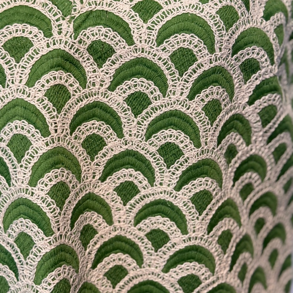 The Horizon Green and White Embroidered Sleeveless V-Neck Shift Dress - Picture 7 of 13